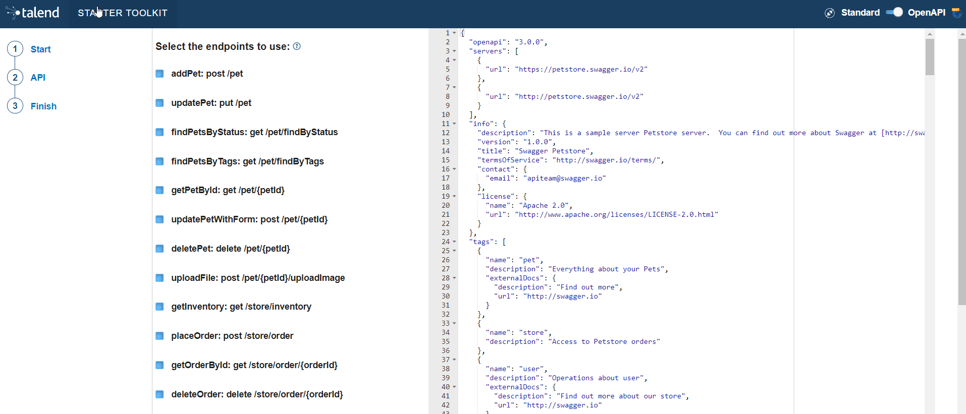 Open API menu